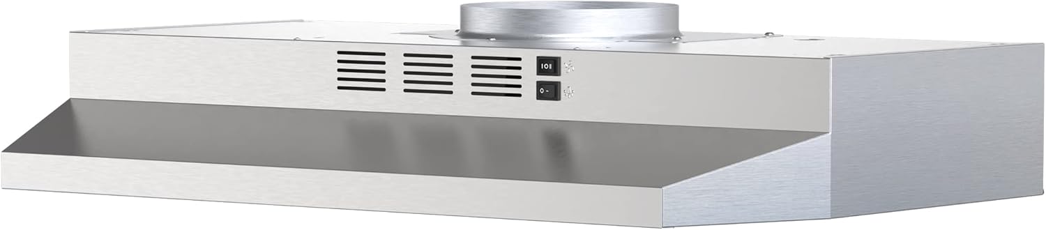 FIREGAS 30 inch Under Cabinet Range Hood, 300 CFM Powerful & 45dB Quiet Vent Hood, Slim Stainless Steel Stove Hood for Kitchen & Apartments, 2-Speed Exhaust Fan, Ducted/Ductless Convertible